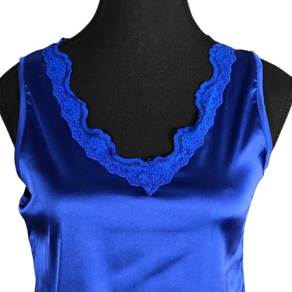 3/$25 NWOT | Royal Blue Satin Lace Trim Sleeveless Cami Tank Top | XSmall - Picture 3 of 5
